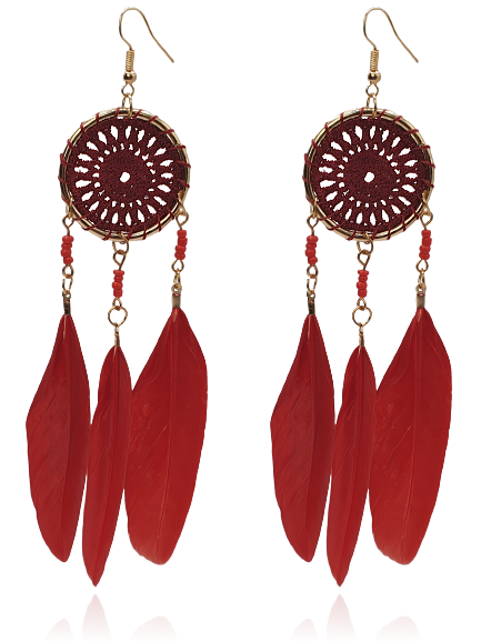 Kolczyki boho pióra czerwone