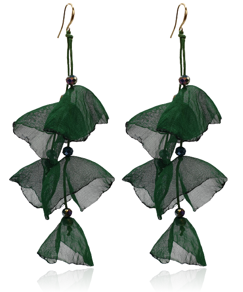 Kolczyki materiałowe z kryształkami długie emerald