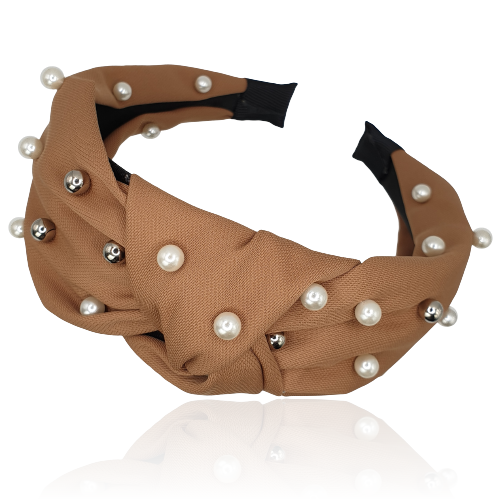 Opaska z supełkiem i perełkami Caramel