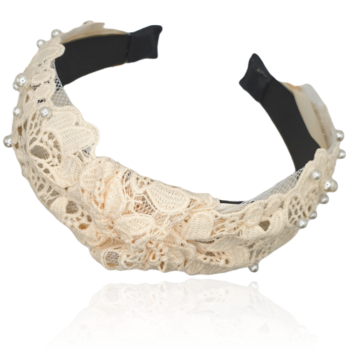 Opaska turban koronkowa z perełkami