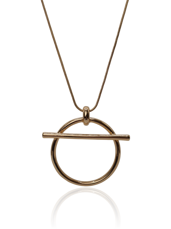 Długi wisior z okrągłą przywieszką złoty