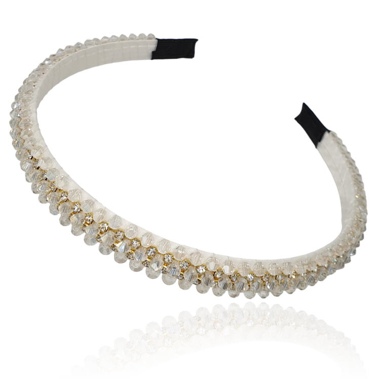 Opaska zdobiona kryształkami fasetowanymi i cyrkoniami