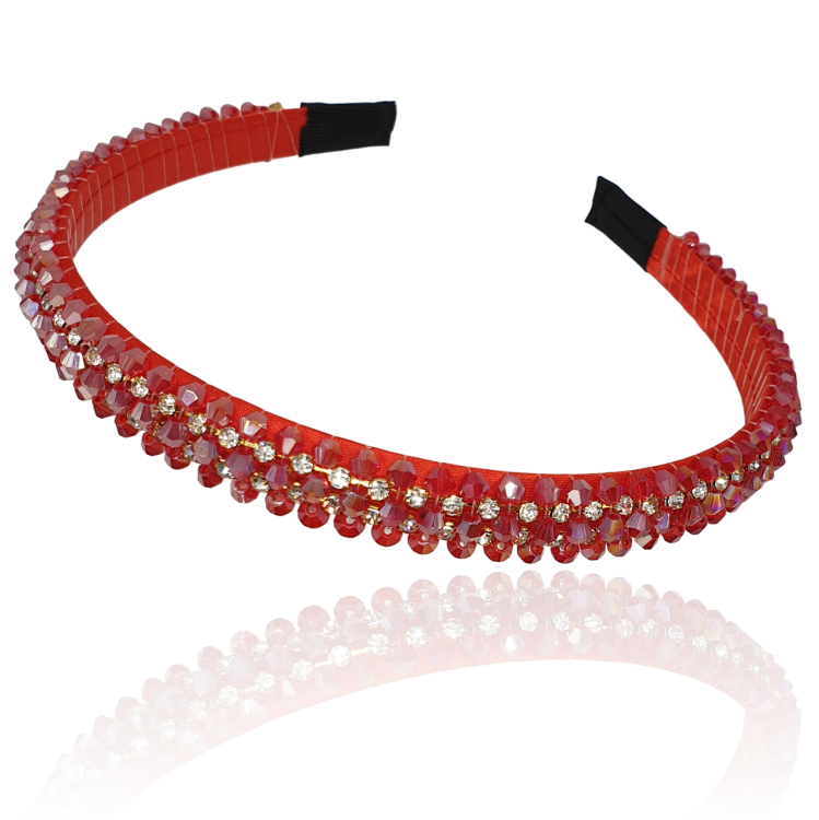 Opaska zdobiona kryształkami fasetowanymi i cyrkoniami