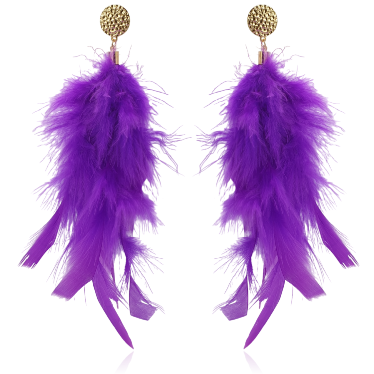 Kolczyki strusie pióra efektowne fioletowe