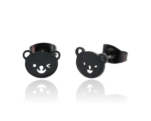 Kolczyki wkręty czarne misie stal