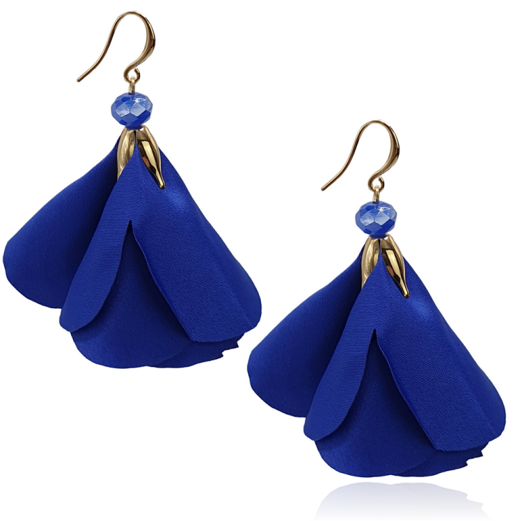 Kolczyki kwiaty z tkaniny kobaltowe