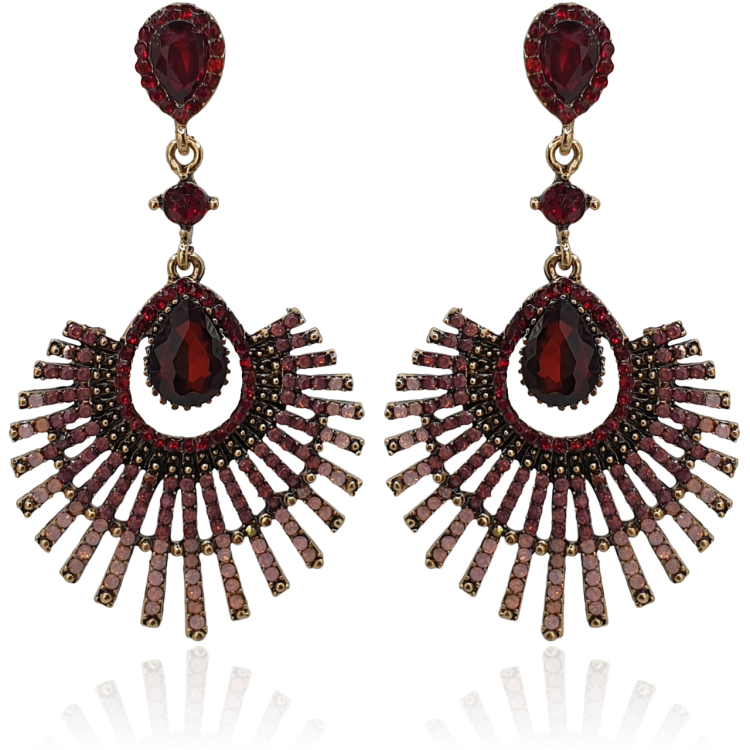 Kolczyki kaskadowe kryształki bordo i odcienie różu