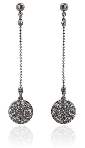 Kolczyki zakończone błyszczącą blaszką miedź rodowana