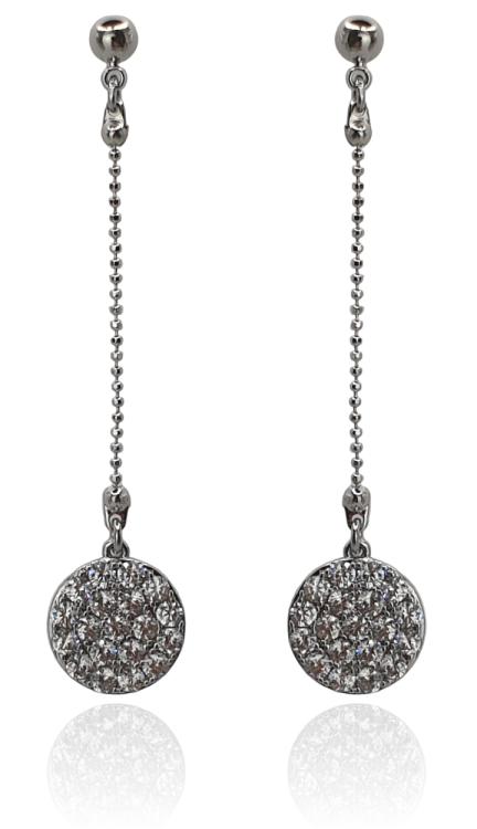 Kolczyki zakończone błyszczącą blaszką miedź rodowana