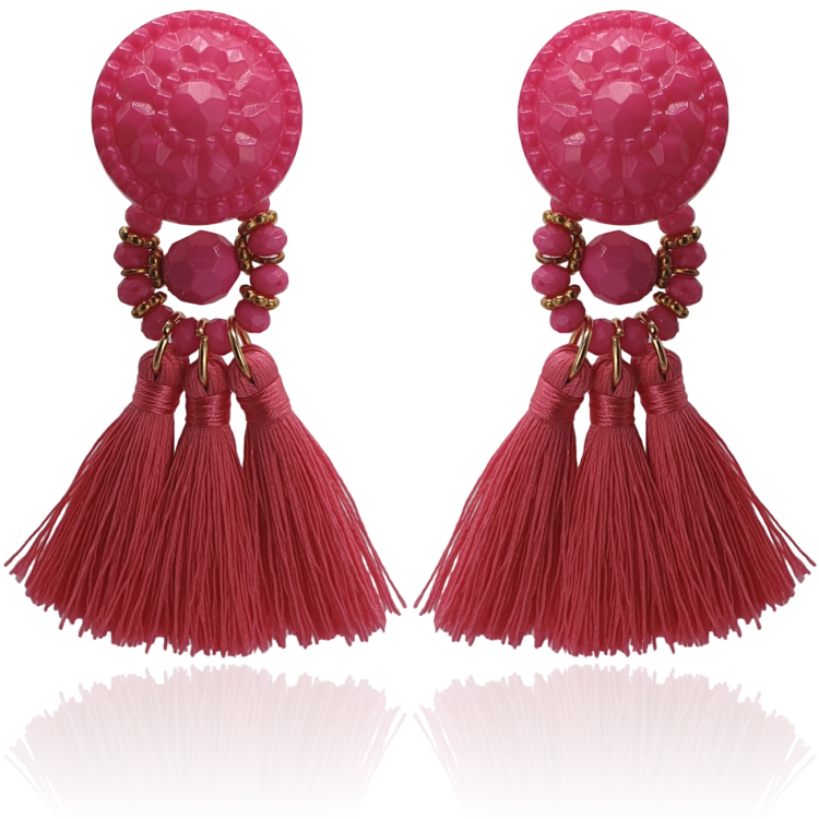 Kolczyki frędzle na sztyfcie fuksja