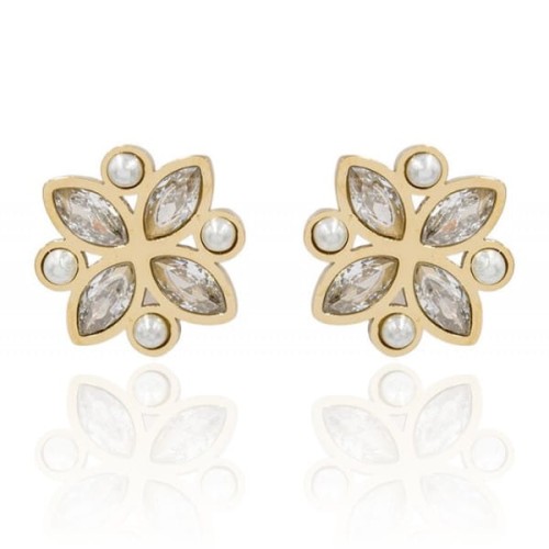 Kolczyki sztyfty z cyrkoniami i perełkami złote