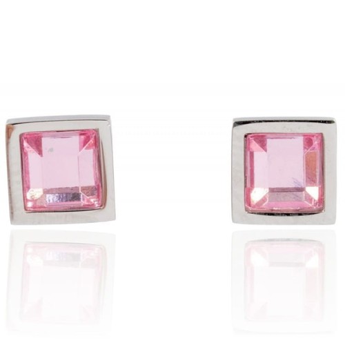 Kolczyki sztyfty kwadraciki z różowym oczkiem