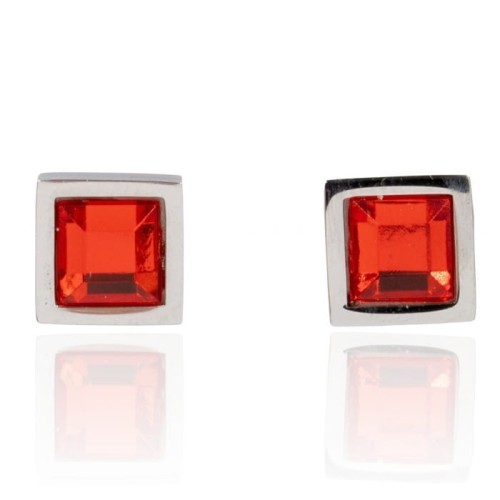 Kolczyki sztyfty kwadraciki z czerwonym oczkiem