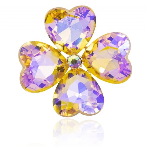 Broszka koniczyna cyrkonie opal żółty/róż