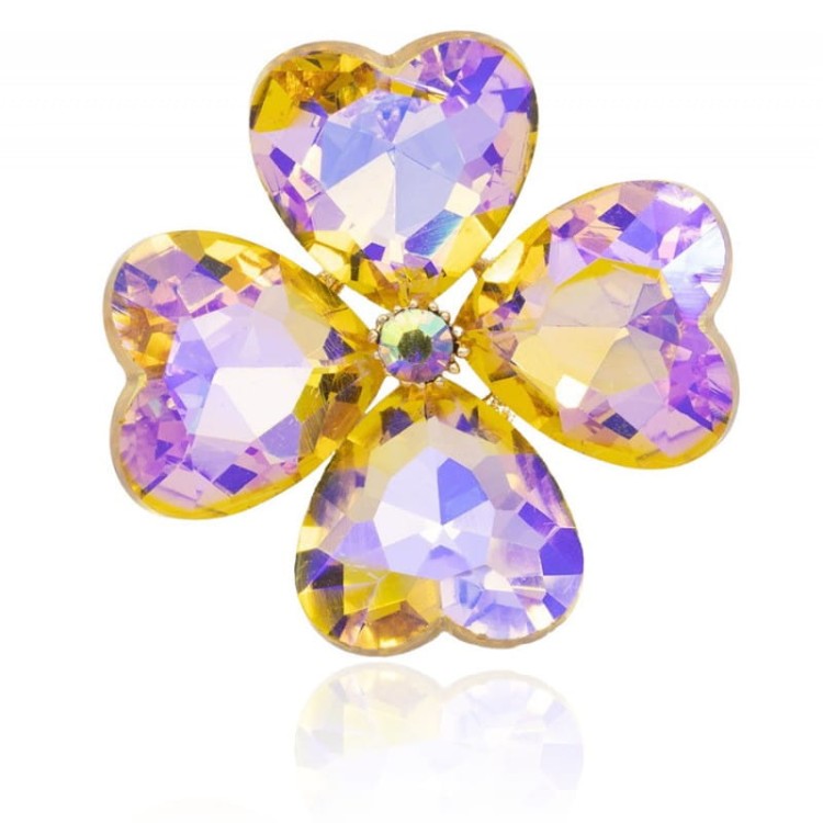 Broszka koniczyna cyrkonie opal żółty/róż