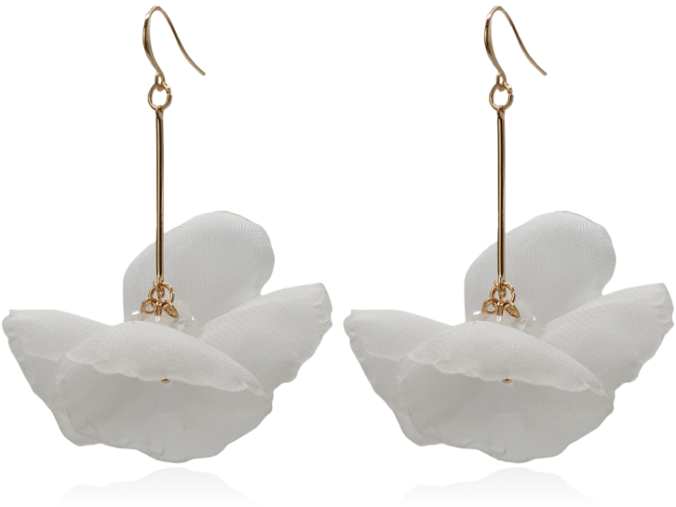 Kolczyki materiałowe na złotym patyczku białe