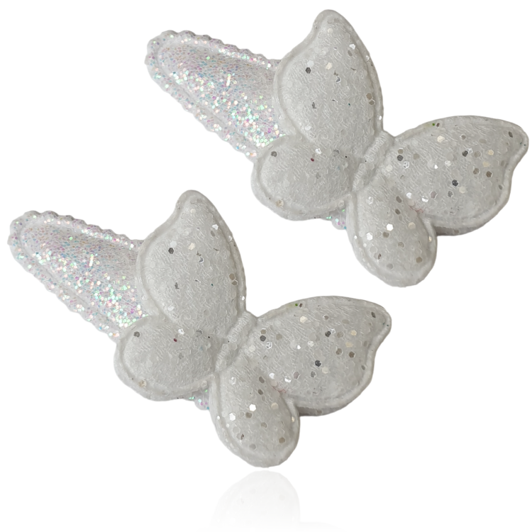 Komplet spinek dziecięcych brokatowych białych MOTYLE