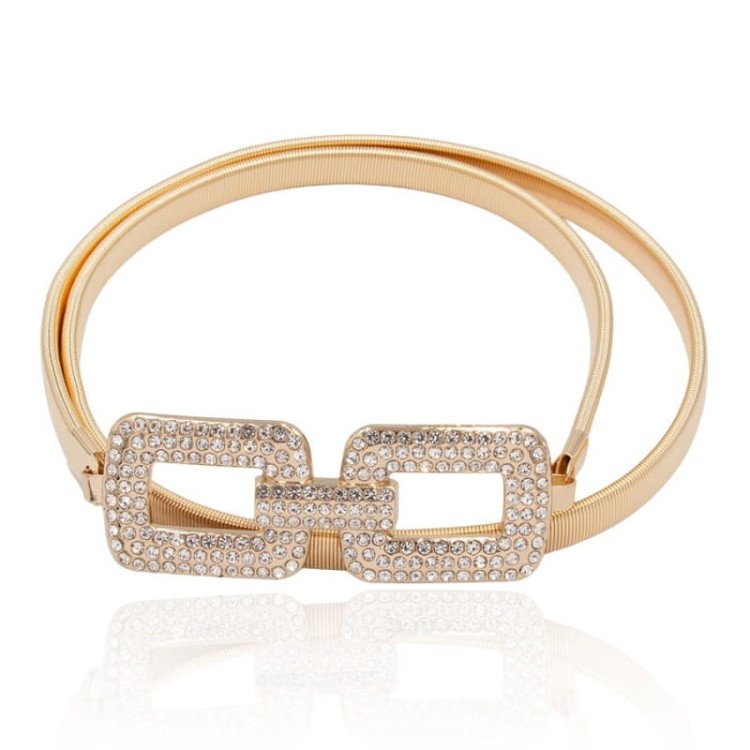 Pasek damski elastyczny sprężynka złota