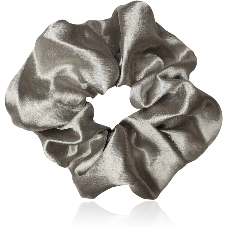 Duża scrunchie gumka do włosów satynowana szara