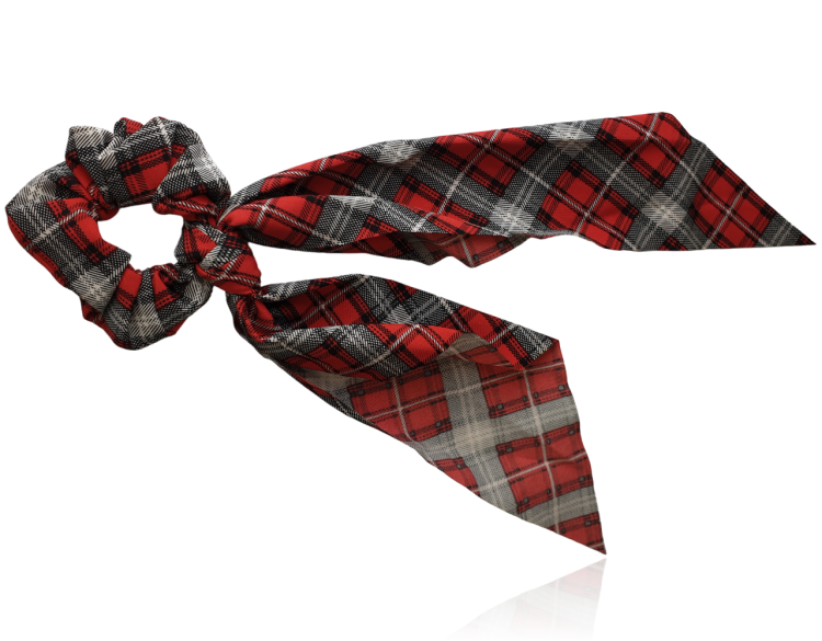 Gumka do włosów scrunchie z apaszką w kratę