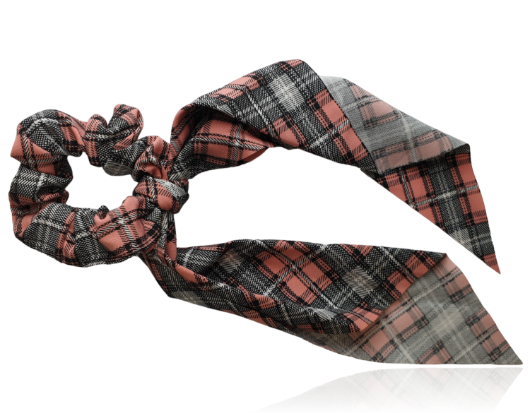 Gumka do włosów scrunchie z apaszką w kratę