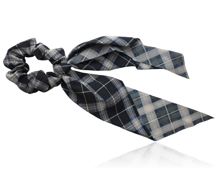 Gumka do włosów scrunchie z apaszką w kratę