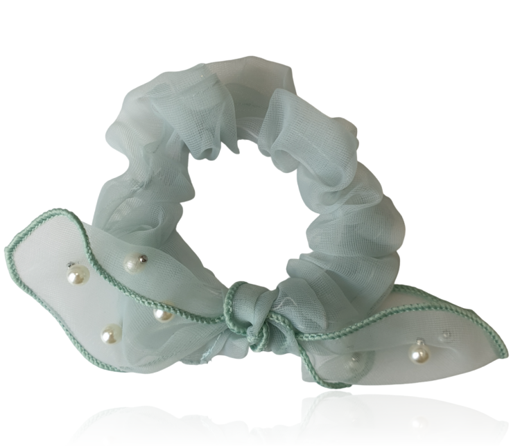 Scrunchie tiulowa gumka do włosów z perełkami