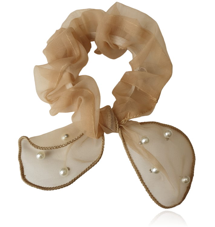 Scrunchie tiulowa gumka do włosów z perełkami