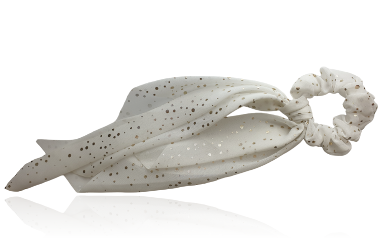 Gumka z apaszką biała w złote kropki