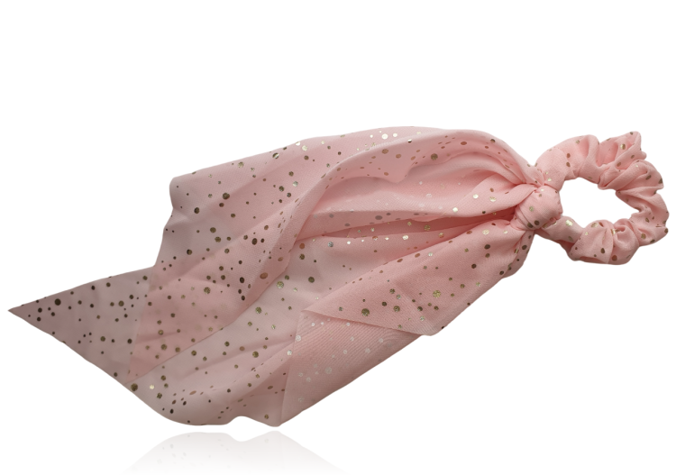 Gumka z apaszką jasnoróżowa w złote kropki