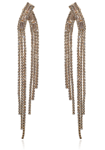 Kolczyki nitki cyrkoniowe kaskadowe złote