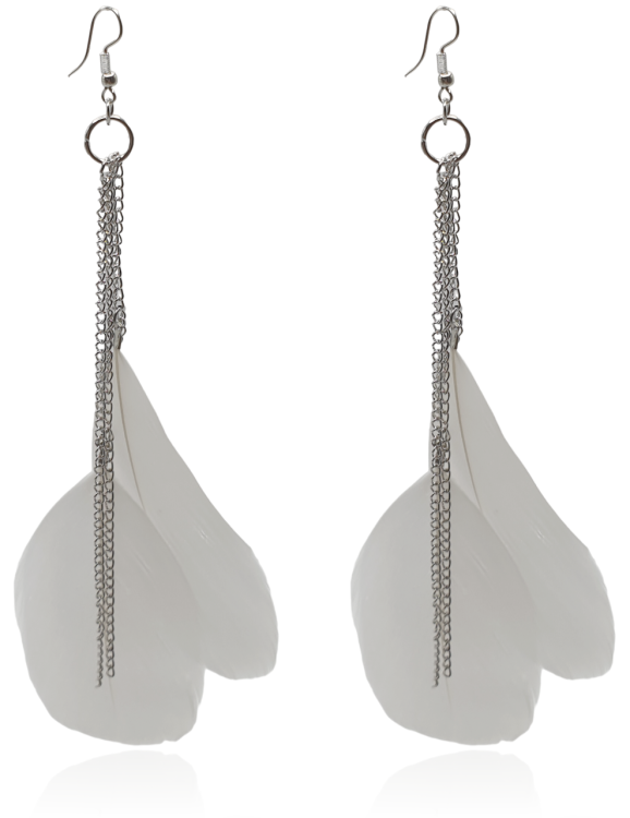 Kolczyki pióra na srebrnych łańcuszkach białe