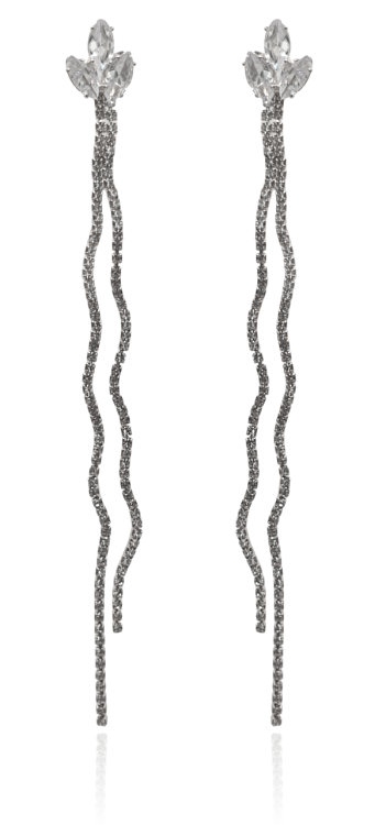 Kolczyki cyrkoniowe nitki falowane srebrne