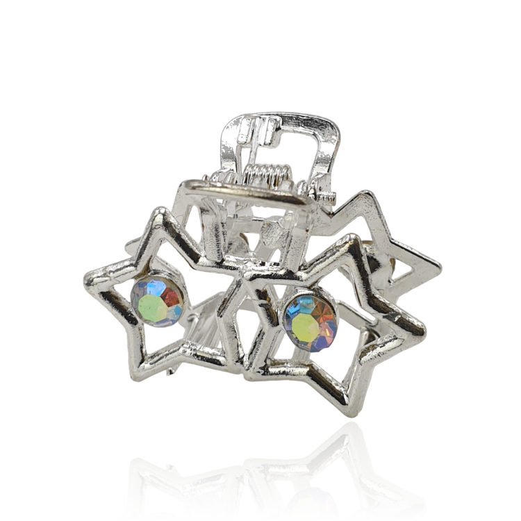 Małe szczęki spinka gwiazdki srebrne cyrkonie opal