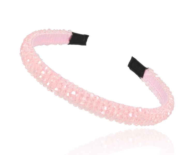 Opaska do włosów z kryształków IV rzędy jasny róż