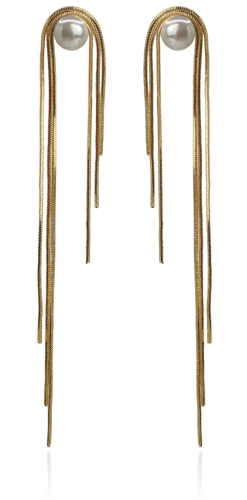 Kolczyki łańcuszkowe nitki z perełką