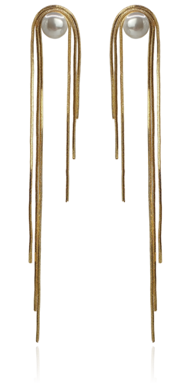 Kolczyki łańcuszkowe nitki z perełką