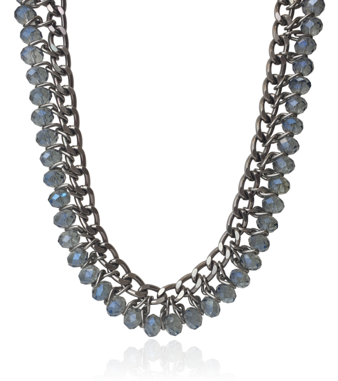 Naszyjnik kolia z jeansowymi kryształkami fasetowanymi