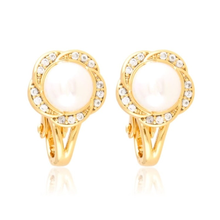 Klipsy z perełkami i cyrkoniami miedź pozłacana