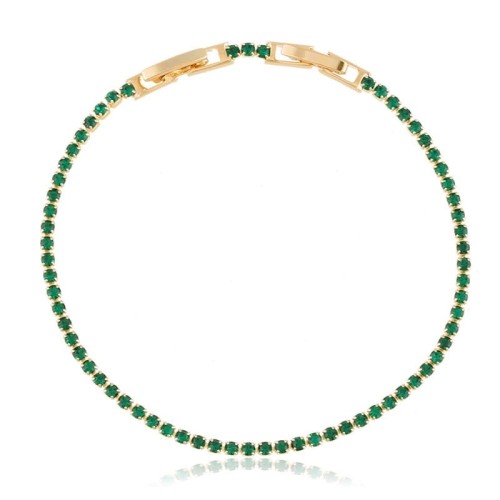 Bransoletka tenisowa  z zielonymi cyrkoniami miedź pozłacana