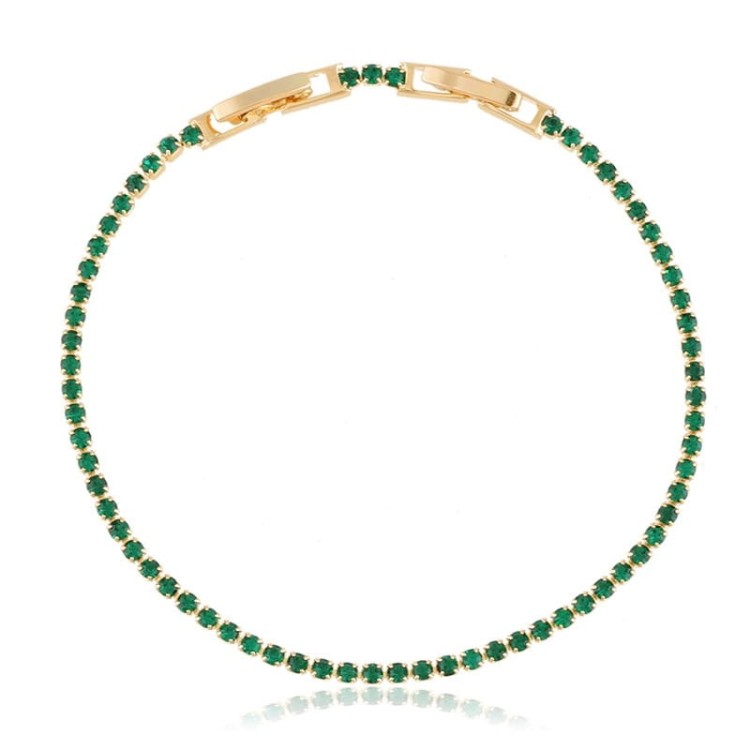 Bransoletka tenisowa  z zielonymi cyrkoniami miedź pozłacana