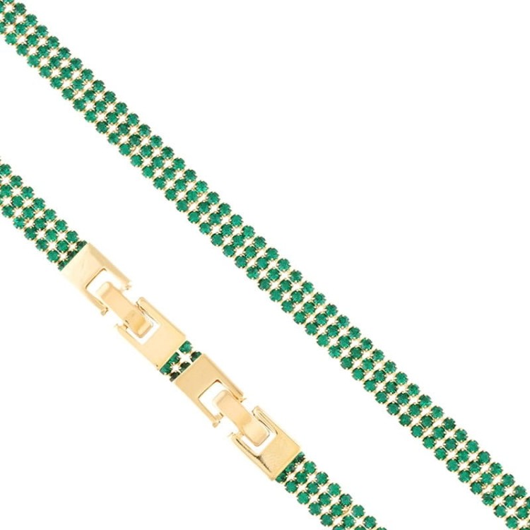 Bransoletka tenisowa z zielonych cyrkonii miedź pozłacana