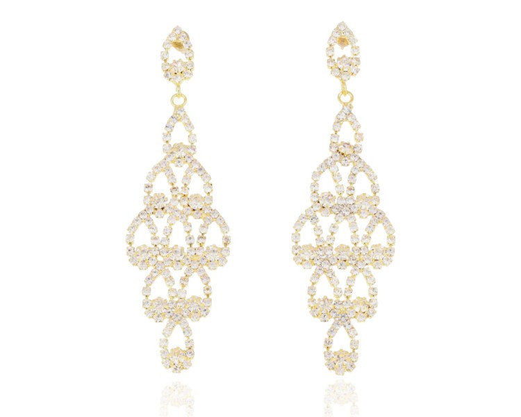 Kolczyki cyrkoniowe ażurowe romby złote