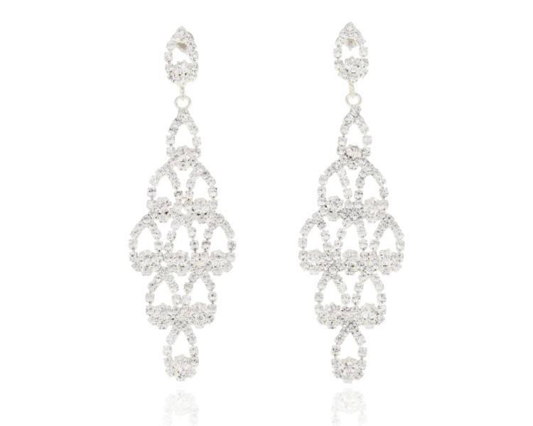 Kolczyki cyrkoniowe ażurowe romby srebrne