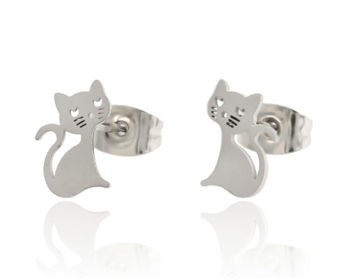Kolczyki wkrętki kotki srebrne stal