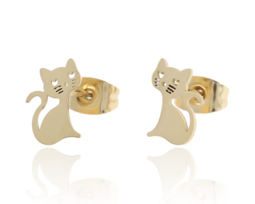Kolczyki wkrętki kotki złote stal