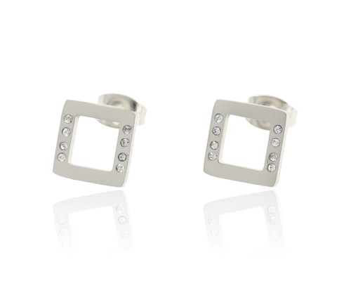 Kolczyki wkrętki kwadraciki z cyrkoniami srebrne