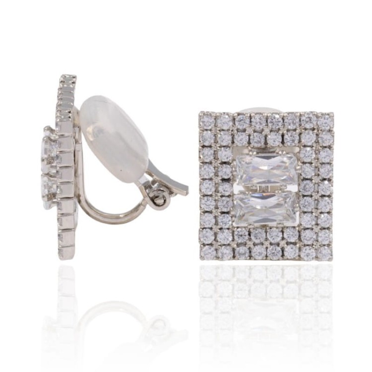 Klipsy kwadratowe miedź rodowana cyrkonie