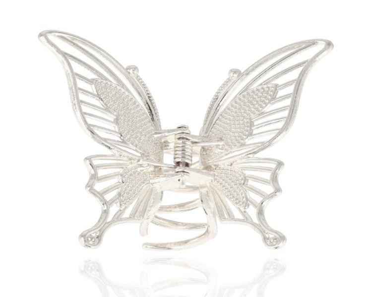 Spinka szczęka metalowa ażur motyl srebro
