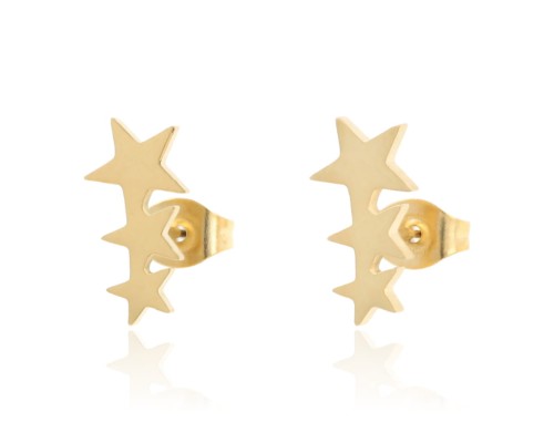 Kolczyki wkrętki gwiazdki potrójne złote stal